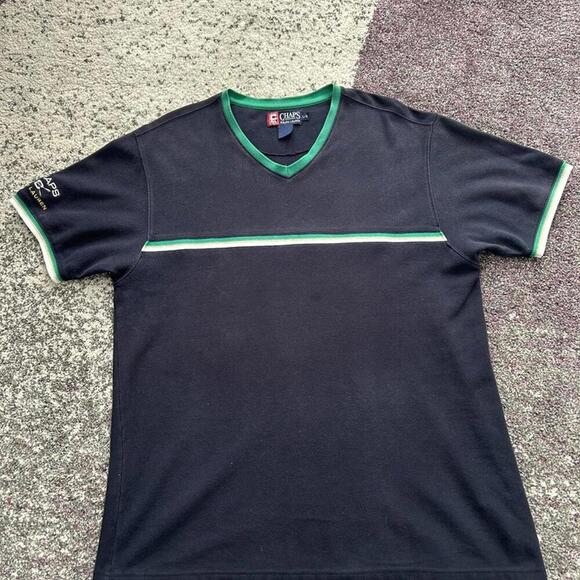 Chaps Ralph Lauren Men's Black V-Neck T-Shirt with Green and - Picture 1 of 7